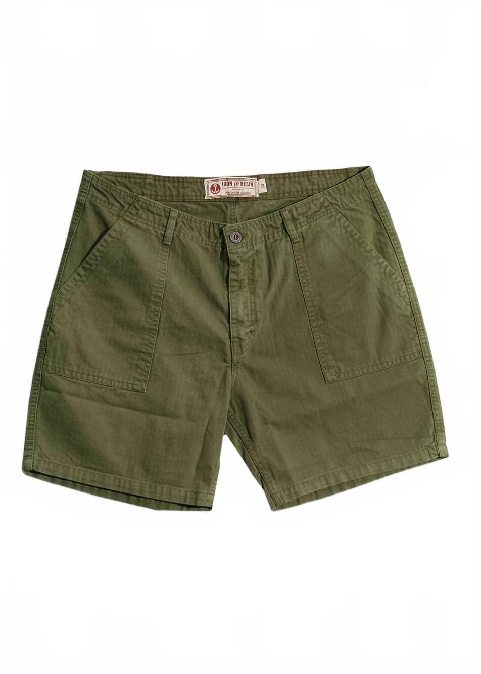 NEW IRON & RESIN men's herringbone brigade short in army